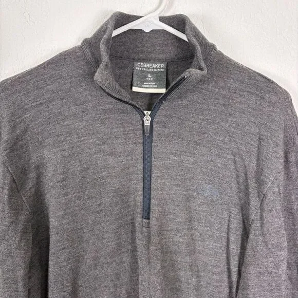 Icebreaker Grey 100% Wool Quarter Zip Pullover Sweater Men's Size Large - Picture 2 of 10